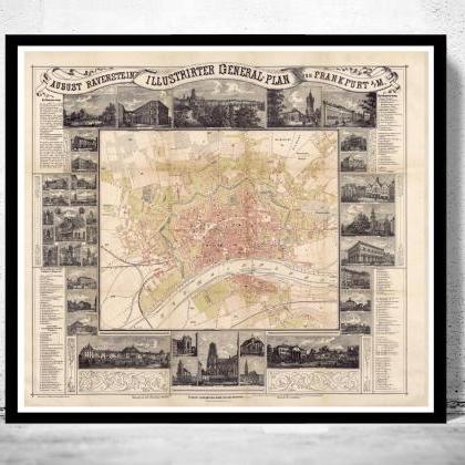 Old Map Of Frankfurt Germany 1860