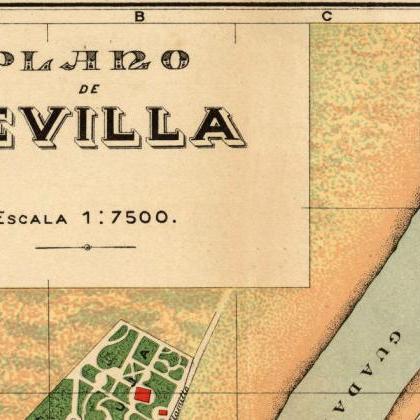 Old Map Of Seville Sevilla, Spain 1904