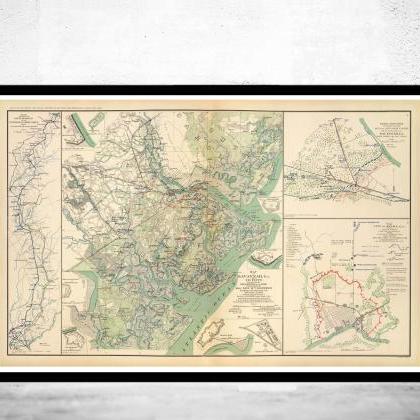 Vintage Map Of Savannah Ga Georgia 1895, United..