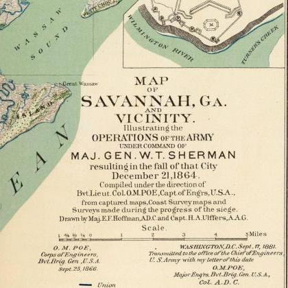 Vintage Map Of Savannah Ga Georgia 1895, United..