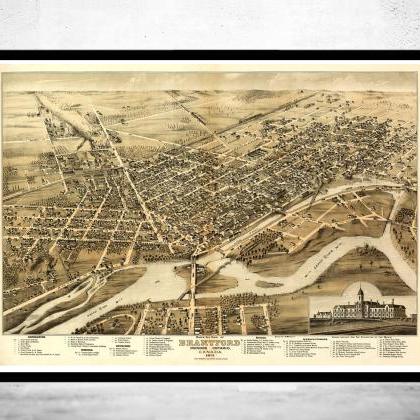 Old Map Of Brantford Canada 1875 Panoramic View