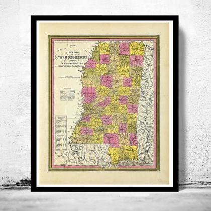 Old Map Mississippi 1846 United Sta..
