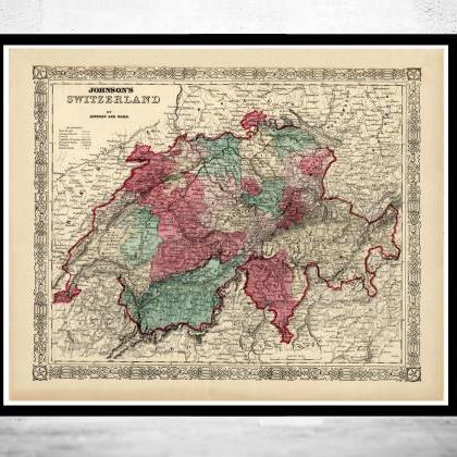 Old Map of Switzerland Antique Schw..