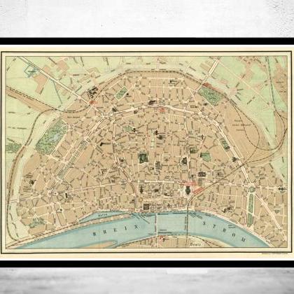 Old Map Of Koln Cologne, Germany 1910