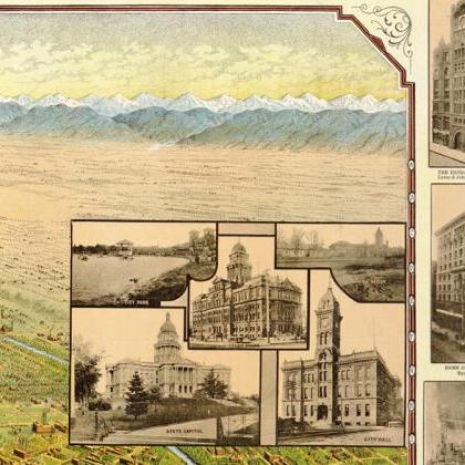 Denver Old Map Panoramic View 1908 , Colorado..