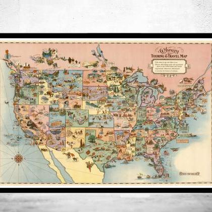 Vintage Map Of United States America, Recreational..