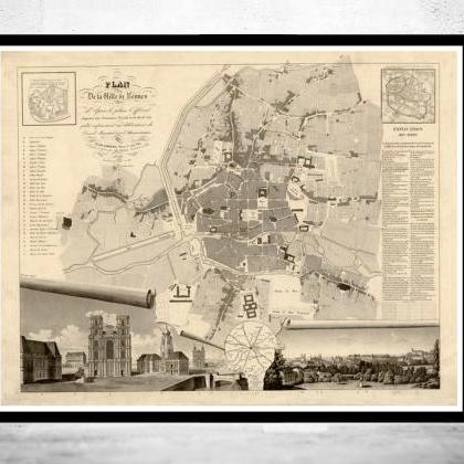 Old Map Of Rennes France 1830