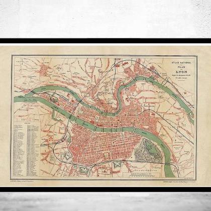 Old Map Of Lyon France 1890