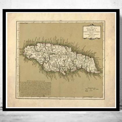 Vintage Old Map Of Jamaica, 1780, Antique Map Of..