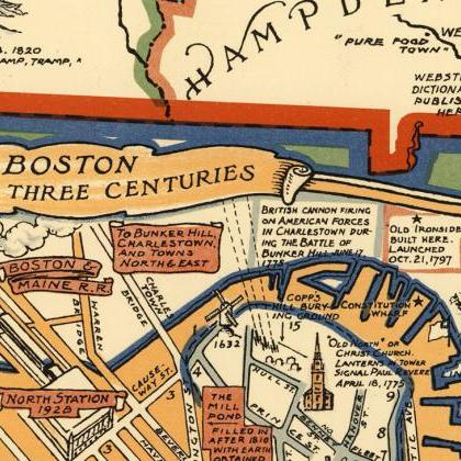 Old Map Of Massachusetts 1935, Boston, Salem,..