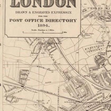 Old Map Of London , England United Kingdom 1894