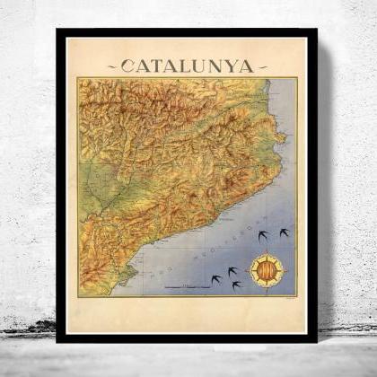 Old Map Of Cataluña Catalunya Barcelona