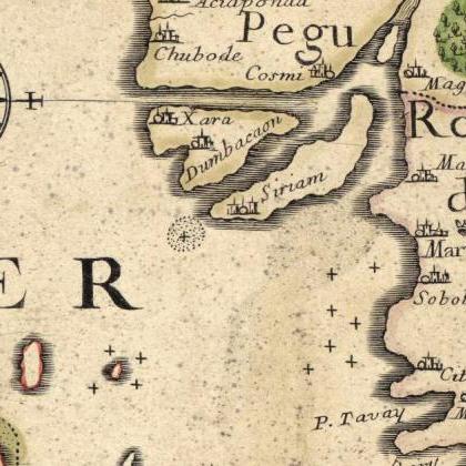 Old Map Of Thailand, Old Siam 1686