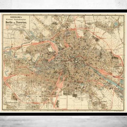 Old Map Of Berlin, Germany 1904 Antique Vintage