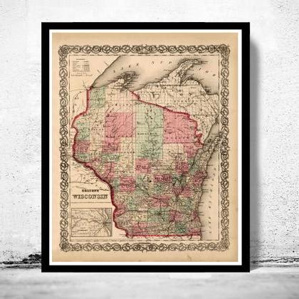Old Map Wisconsin 1864 United States Of America