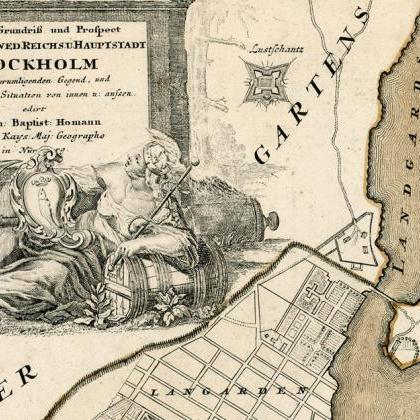 Old Map Of Stockholm, Sweden 1720