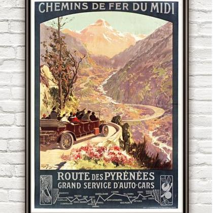 Vintage Poster Of Route Des Pyrénées 1900..