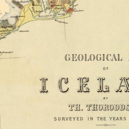 Old Map Of Iceland Islandia 1898 Geological Map