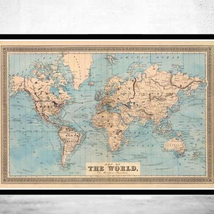 Vintage World Map 1876 Mercator Projection