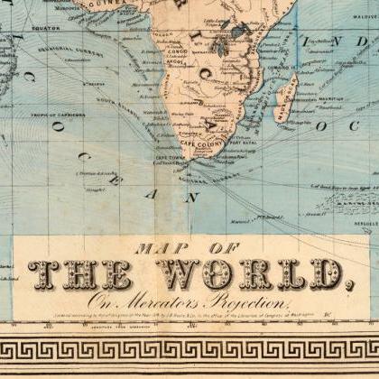 Vintage World Map 1876 Mercator Projection