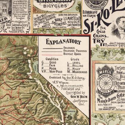 Vintage Map Of California Roads For Cyclers 1875