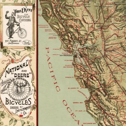 Vintage Map Of California Roads For Cyclers 1875