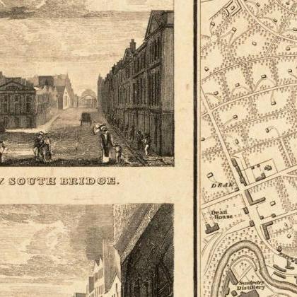 Old Map Of Edinburgh 1827 Edinbourg With Gravures,..