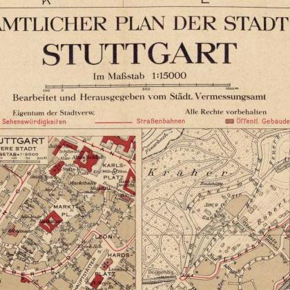 Old Map Of Stuttgart, Germany 1925 Vintage Map