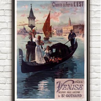 Vintage Poster Of Paris And Venice 1897 Tourism..