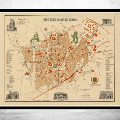 Old Map Of Nimes France 1896