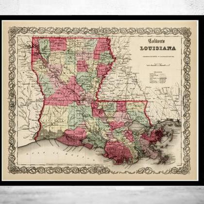 Old Map Louisiana State 1865 United States Of..