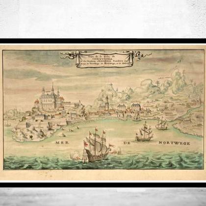 Old Gravure Of Oslo Christiania Norway 1650