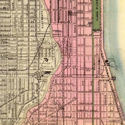 Old Vintage Map Of Chicago 1886