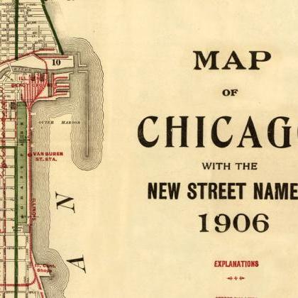Old Vintage Map Of Chicago 1906