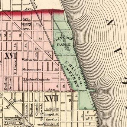 Old Vintage Map Of Chicago 1874