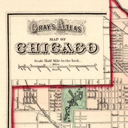 Old Vintage Map Of Chicago 1874