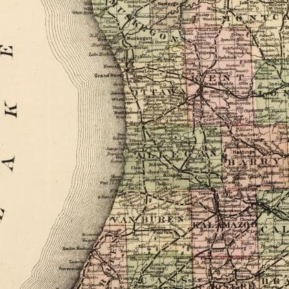 Old Vintage Map Of Michigan 1885