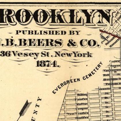 Old Map Of Brooklyn, United States 1874