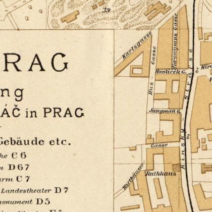 Old Map Of Prague 1882 Czech Republic