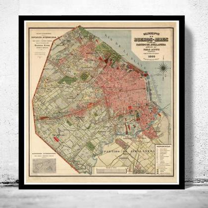 Old Map Of Buenos Aires , Argentina 1909 Vintage..