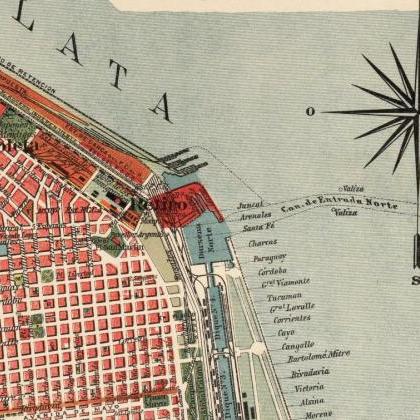 Old Map Of Buenos Aires , Argentina 1909 Vintage..