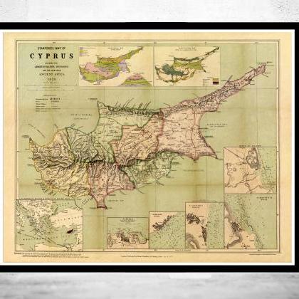 Vintage Map of Cyprus 1878