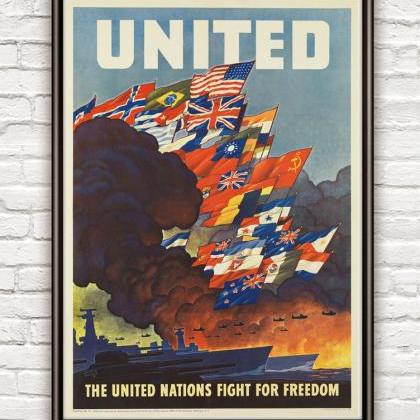 Vintage War Poster United Nations For Freedom 1942