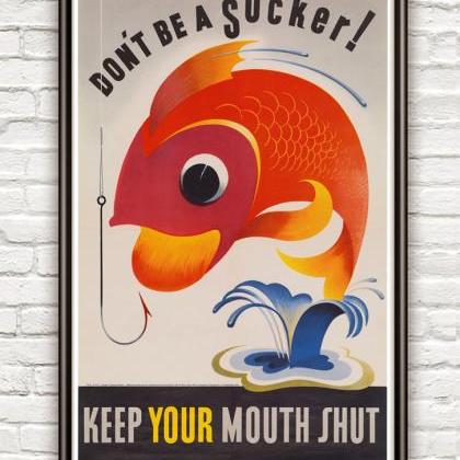 Vintage War Poster Keep Your Mouth Shut 1944