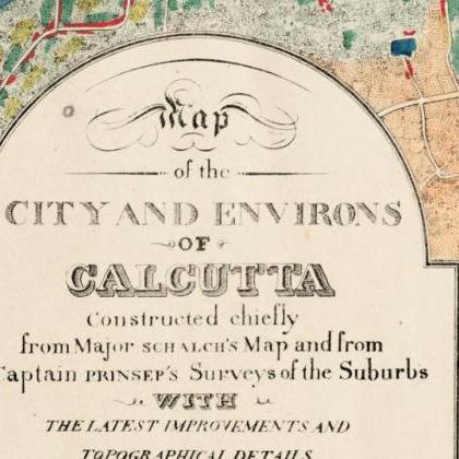 Vintage Map of Calcutta Kolkata, In..