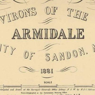 Vintage Map Of Armidale City ,australia 1881