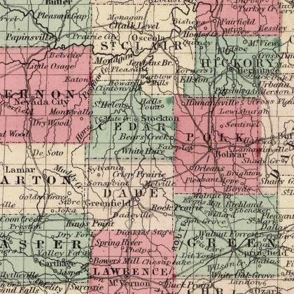Old Map Missouri State 1869 United States Of..