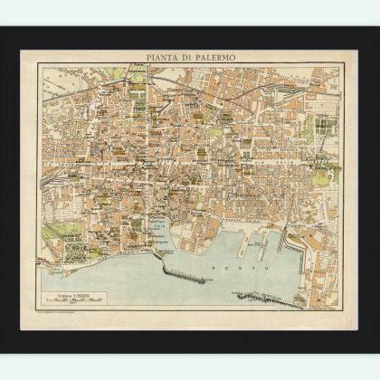 Old Map Of Palermo Italy Italia 1930