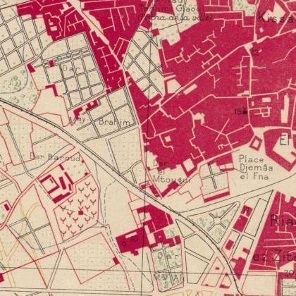 Old Map Of Marrakesh Morocco Marrakech 1924..