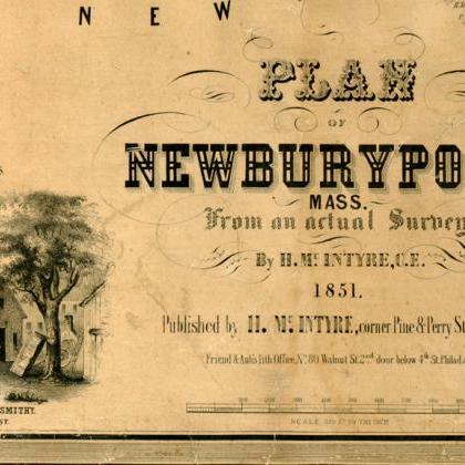 Old Map Of Newburyport, Massachusetts Vintage 1851